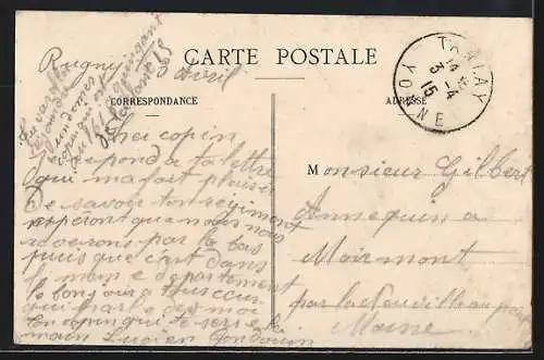 AK Rugny, Café Raby avec groupe de personnes devant l`entrée