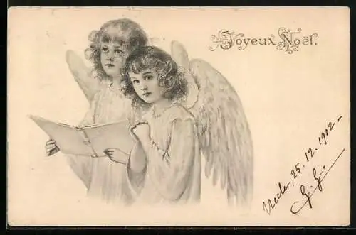 AK Weihnachtsengel im Gebet, Joyeux Noel