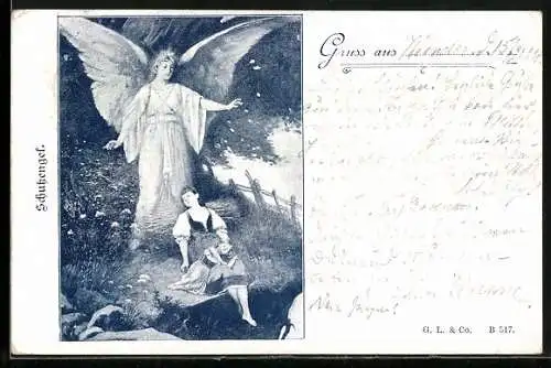 AK Schutzengel wacht über zwei schlafende Kinder