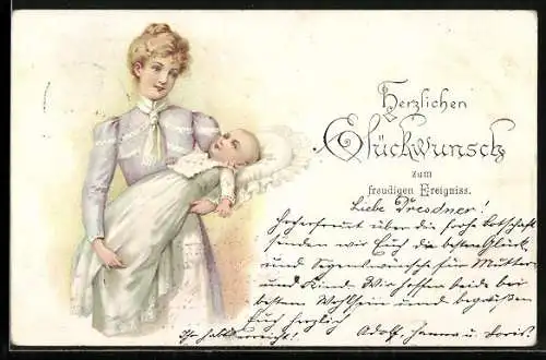 AK Mutter mit neugeborenem Baby, Herzlichen Glückwunsch zum freudigen Ereignis