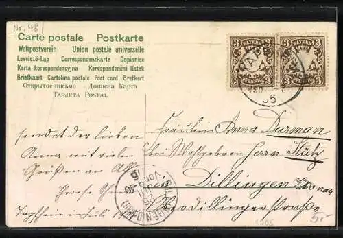 AK Mädchen mit Blumen am Fenster stehend