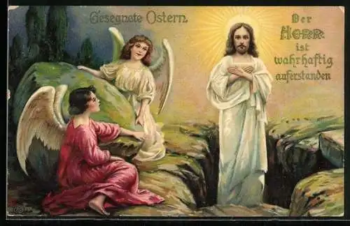 AK Zwei Osterengel bei der Auferstehung Jesu