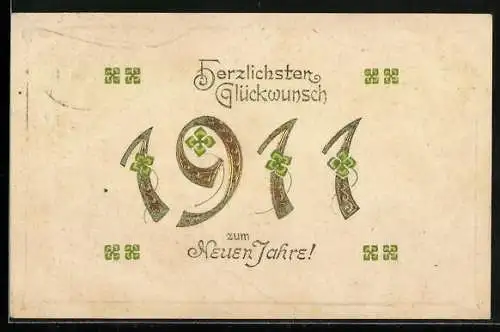 Präge-AK Jahreszahl 1911, Neujahrsgrüsse