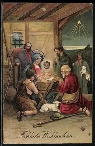 Künstler-AK Gesegnete Weihnachten, Jesuskind mit Maria und Joseph