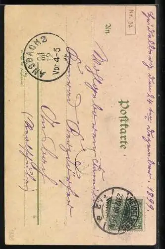 Lithographie Fröhliche Weihnachten, Weihnachtsengel mit Posaunen