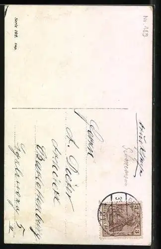 AK Prosit Neujahr, Kinder bauen einen Schneemann