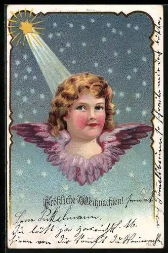 AK Weihnachtsengel im Sternenhimmel, Fröhliche Weihnachten