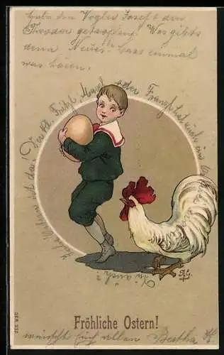 AK Junge hält ein Osterei in den Armen, Fröhliche Ostern