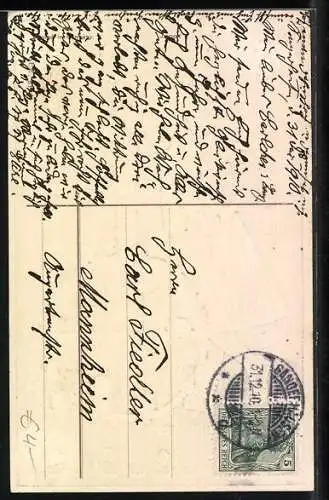 Präge-AK Frau mit Weinfass und Trauben, Prosit Neujahr