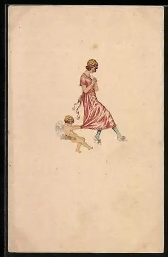 AK Amor zieht am Kleid einer Frau