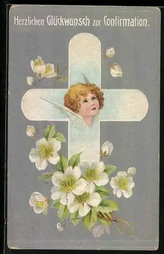 AK Engel in einem Kreuz, Herzlichen Glückwunsch zur Confirmation