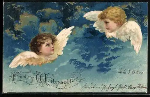 AK Weihnachtsengel im Himmel, Fröhliche Weihnachten