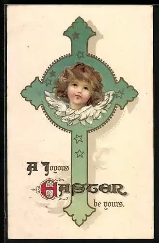 AK Osterengel gerahmt von einem Kreuz, A Joyous Easter