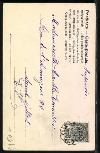 AK Weihnachtsengel schwebt über verschneitem Wald