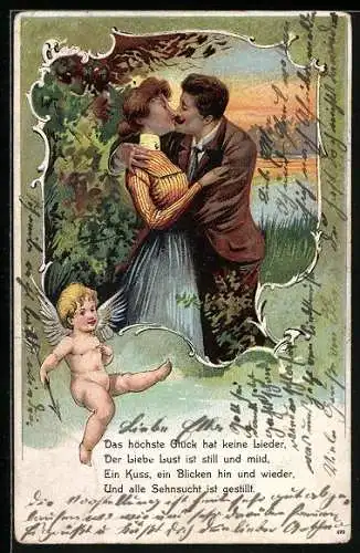 AK Das höchste Glück hat keine Lieder..., Amor und Liebespaar