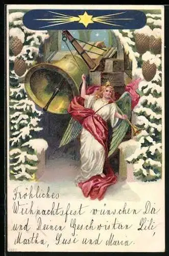 AK Weihnachtsengel läutet eine Glocke
