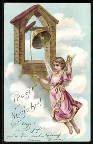 AK Neujahrsengel läutet Glocke über den Wolken