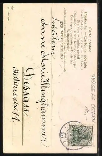 Präge-AK Osterhase lädt ein Osterei in den Korb eines Kindes