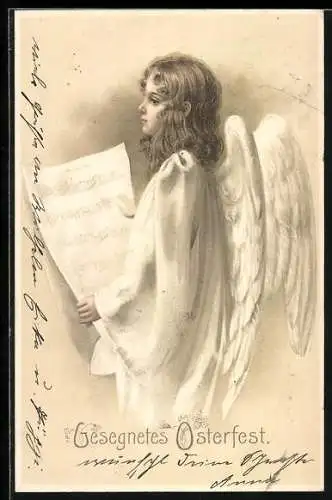 AK Osterengel mit Partitur, Ostergruss