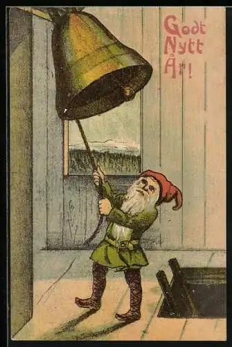 AK Godt Nytt Ar, Zwerg läutet eine Glocke