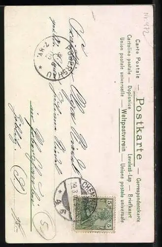 Lithographie Osterhase trägt blumengeschmücktes Osterei