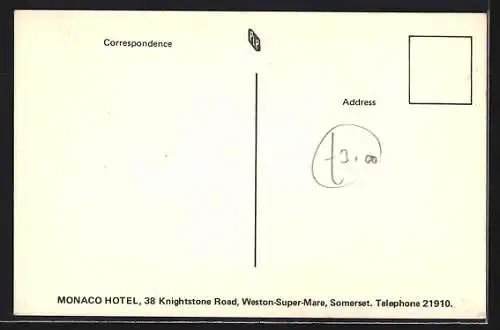 AK Weston-Super-Mare, Monaco Hotel, 38 Knightstone Road