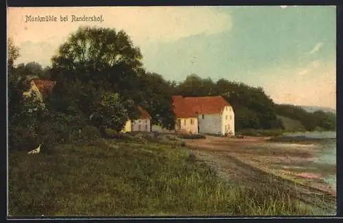 AK Randershof, Munkmühle, Panorama mit Ufer