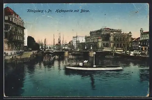AK Königsberg i. Pr., Hafenpartie mit Börse