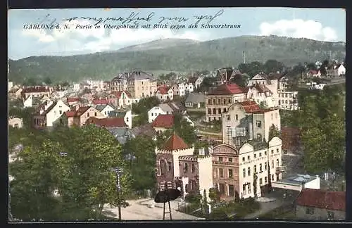 AK Gablonz a. N., Obergablonz, Partie mit Schwarzbrunn-Blick