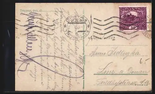 AK Troppau, Totalansicht mit Fernblick aus der Vogelschau