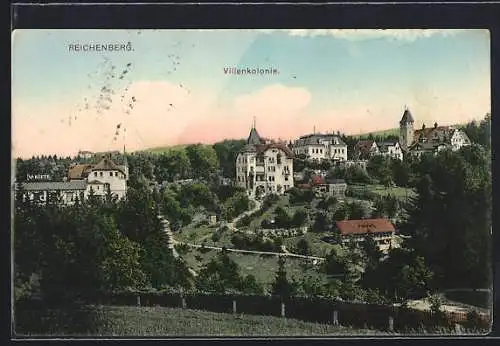 AK Reichenberg, Villenkolonie von einem Hang aus
