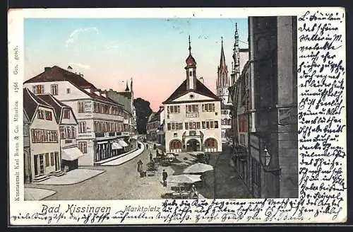Goldfenster-AK Bad Kissingen, Motiv vom Marktplatz mit leuchtenden Fenstern