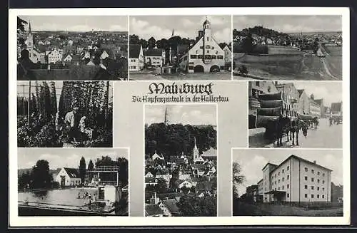 AK Mainburg, Ortspartien, Freibad, Pferdefuhrwerk