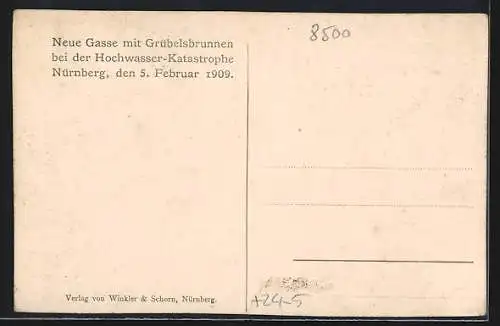 AK Nürnberg, Hochwasser-Katastrophe in der Neuen Gasse mit Grübelsbrunnen am 05.02.1909