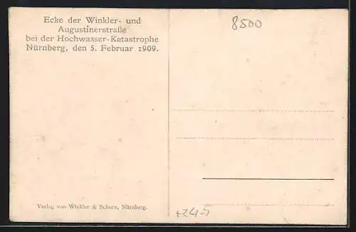 AK Nürnberg, Hochwasser-Katastrophe 1909, Ecker Winkler- u. Augustinerstrasse
