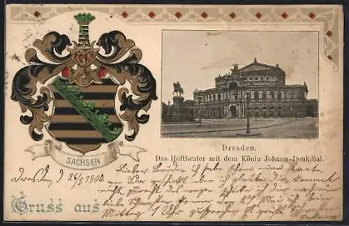 AK Dresden, Das Hoftheater mit dem König Johann Denkmal
