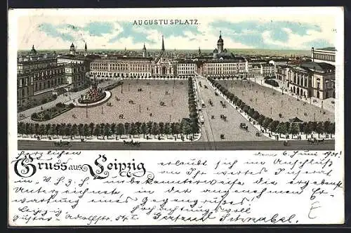 Lithographie Leipzig, Totalansicht des Augustusplatz