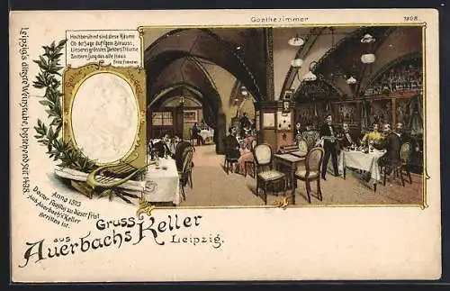 Lithographie Leipzig, Goethezimmer im Restaurant Auerbachskeller
