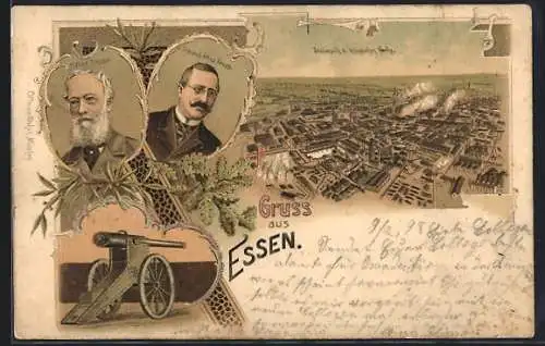 Lithographie Essen, Totalansicht der Krupp'schen Werke