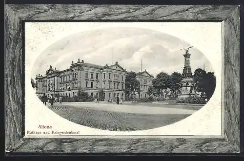 AK Hamburg-Altona, Rathaus und Kriegerdenkmal, Passepartout mit Holzrahmen