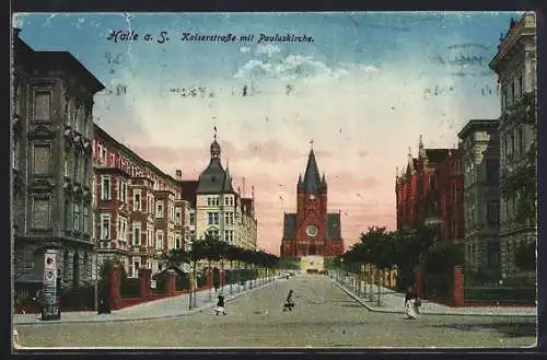 AK Halle a. S., Kaiserstrasse mit Pauluskirche