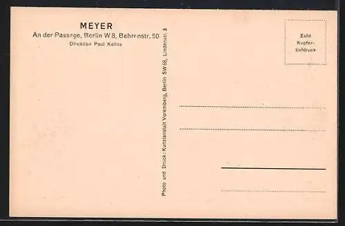 AK Berlin, Restaurant Tanzbar Meyer, An der Passage, Behrenstr. 50, Direktion Paul Kalina