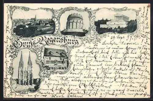 AK Regensburg, Befreiungshalle, Walhalla, Dom, altes Rathaus