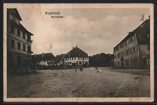AK Kupferzell, Marktplatz mit Passanten und Tieren
