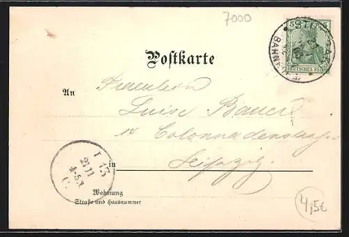 Lithographie Stuttgart, Ortsansicht, Lied, Wappen