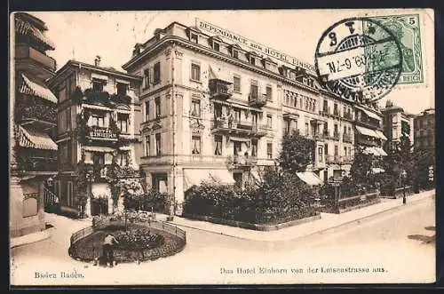 AK Baden-Baden, Hotel Zum Einhorn von der Luisenstrasse aus gesehen