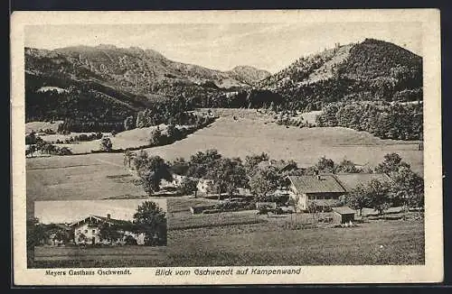 AK Gschwendt / Aschau, Gasthaus Meyer, Blick vom Ort auf Kampenwand