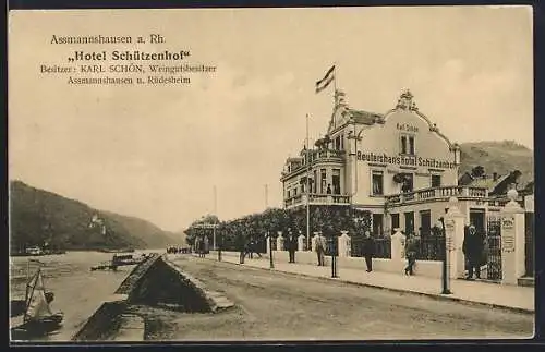 AK Assmannshausen a. Rh., Strasse am Hotel Schützenhof