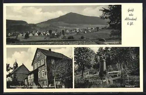 AK Allendorf b. Gl., Gasthaus und Lebensmittel von Wilhelm Jacobi, Ehrenmal
