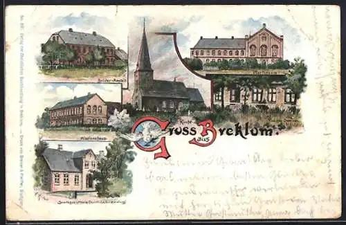 Lithographie Breklum, Brüder-Anstalt, Martineum, Kirche, Missionshaus